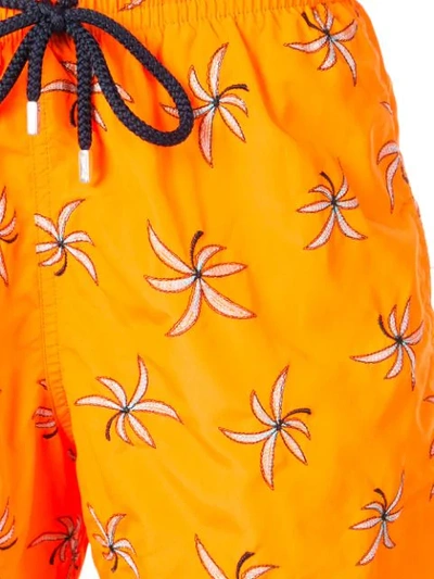 Shop Vilebrequin Floral Embroidery Swim Trunks In Orange