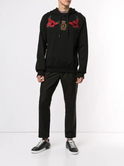 Shop Dolce & Gabbana Floral Patch Hoodie In Black