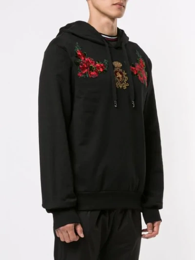 Shop Dolce & Gabbana Floral Patch Hoodie In Black