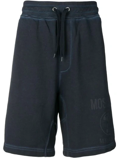 Shop Moschino Logo Printed Track Shorts In Blue