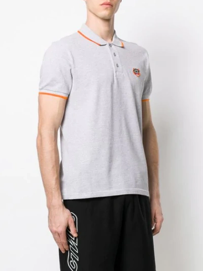 Shop Kenzo Tiger Embroidered Polo Shirt In Grey