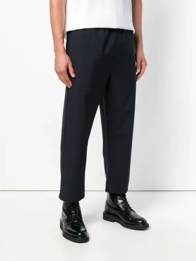 Shop Oamc Dropped Crotch Cropped Trousers - Blue