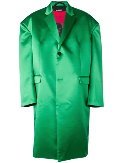 Shop Raf Simons Satin Oversized Coat In Green