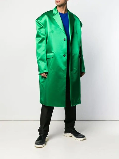 Shop Raf Simons Satin Oversized Coat In Green