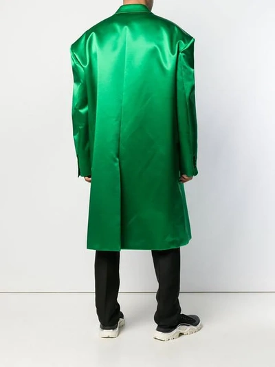 Shop Raf Simons Satin Oversized Coat In Green