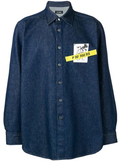 Shop Raf Simons Chest Patch Denim Shirt In Blue