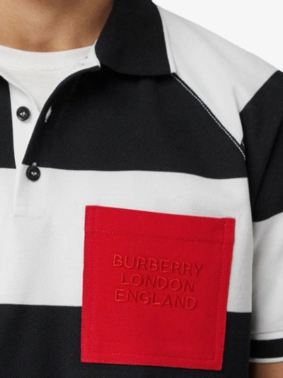 Shop Burberry Rugby Stripe Tipped Cotton Piqué Polo Shirt In Black