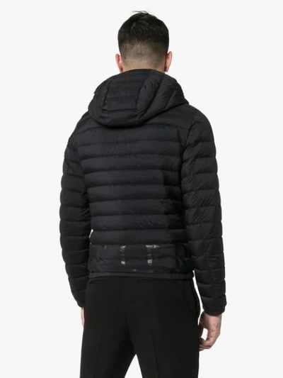 Shop Moncler Quilted Feather Down Hooded Jacket In Black