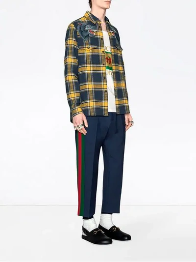 Shop Gucci Gg Web Tailored Track Pants In Blue