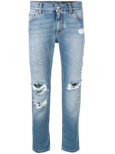 Shop Dolce & Gabbana Distressed Cropped Jeans In Blue