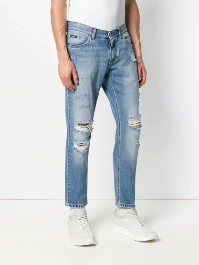 Shop Dolce & Gabbana Distressed Cropped Jeans In Blue