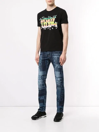 Shop Iceberg Logo Print Jeans In Blue