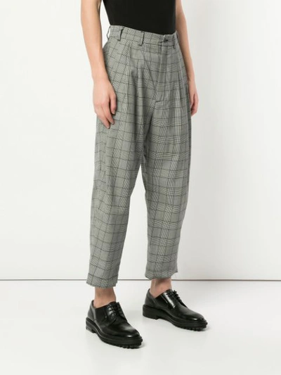 Shop Hed Mayner Checked Cropped Trousers - Grey