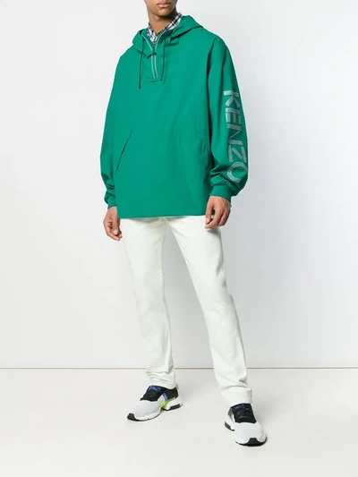 Shop Kenzo Logo Print Windbreaker In Green