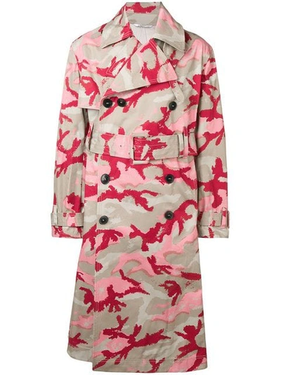 Shop Valentino Camouflage Trench Coat In Neutrals