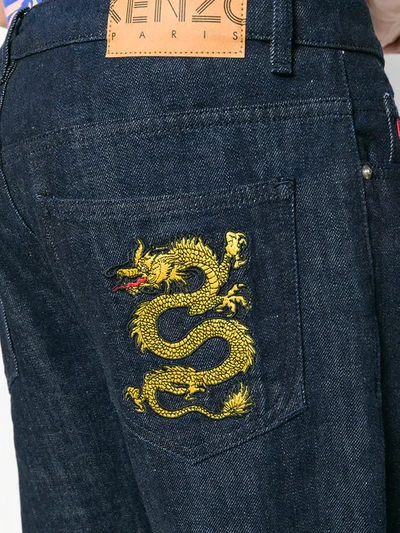 Shop Kenzo Dragon Pocket Jeans In Blue