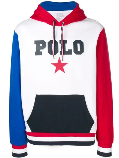 Shop Polo Ralph Lauren Star Polo Hoodie In White
