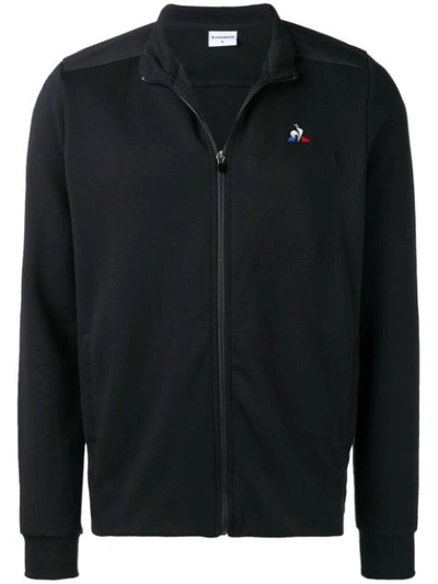 Shop Le Coq Sportif Zipped Logo Sweatshirt - Black