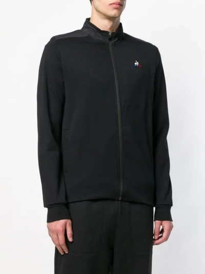 Shop Le Coq Sportif Zipped Logo Sweatshirt - Black