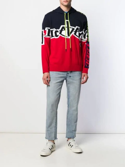 Shop Iceberg Logo Intarsia Knitted Hoodie In Red