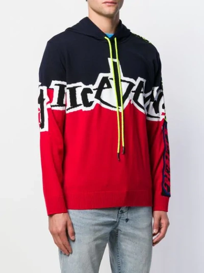 Shop Iceberg Logo Intarsia Knitted Hoodie In Red