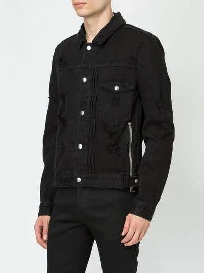 Shop Balmain Distressed Denim Jacket In Black