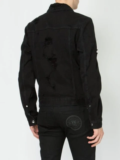 Shop Balmain Distressed Denim Jacket In Black