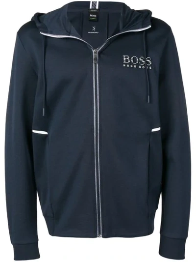 Shop Hugo Boss Zipped Hoodie In Blue