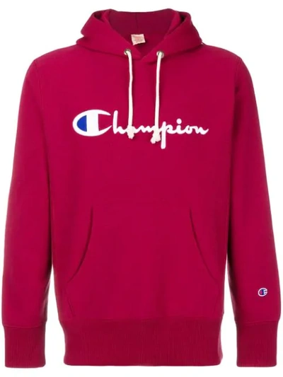 Shop Champion Embroidered Logo Hoodie In Red