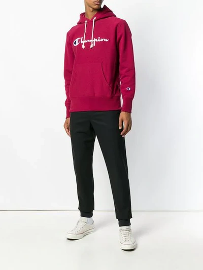 Shop Champion Embroidered Logo Hoodie In Red