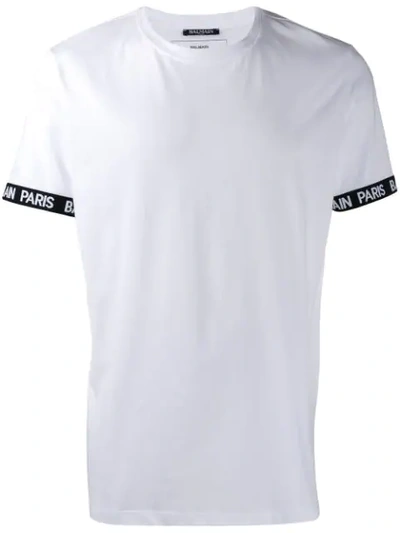 Shop Balmain Logo Trim T-shirt In White