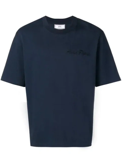 Shop Ami Alexandre Mattiussi Crew Neck Tee With Ami Paris Embroidery In Blue