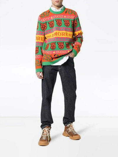 Shop Gucci Pullover Mit Streifen In 7548 Orange/multi
