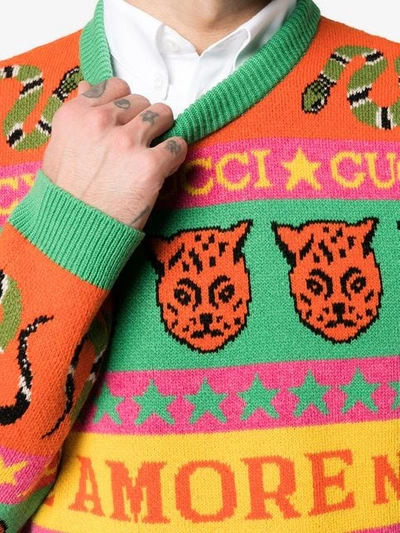 Shop Gucci Pullover Mit Streifen In 7548 Orange/multi