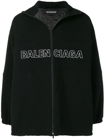 Shop Balenciaga Zip-up Logo Jacket In Black