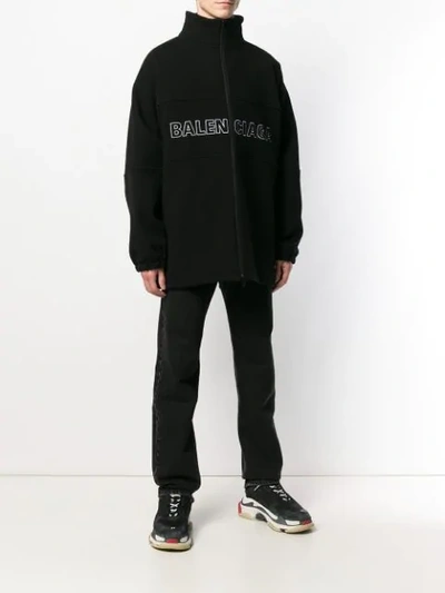 Shop Balenciaga Zip-up Logo Jacket In Black