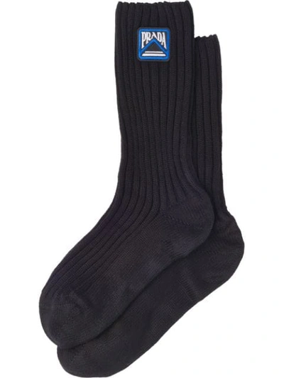 Shop Prada Logo Patch Socks In F0002 Black