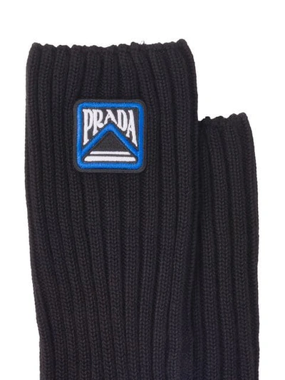 Shop Prada Logo Patch Socks In F0002 Black