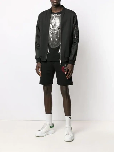 Shop Alexander Mcqueen Skeleton Embroidered Track Shorts In Black