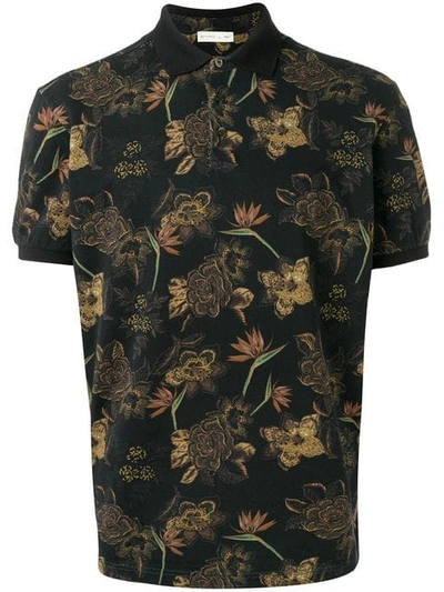 Shop Etro Flower Print Polo Shirt In Black