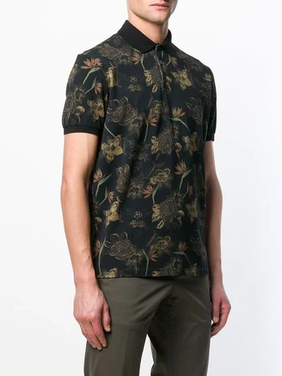 Shop Etro Flower Print Polo Shirt In Black