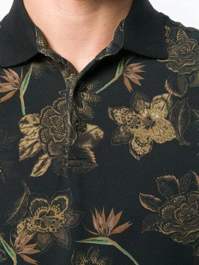 Shop Etro Flower Print Polo Shirt In Black