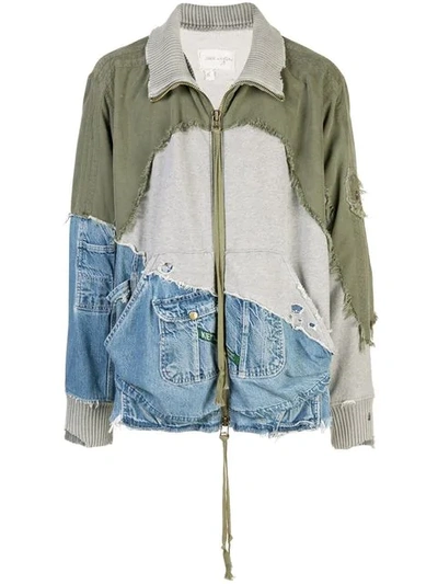Shop Greg Lauren Patchwork Jacket In Army/denim Blue