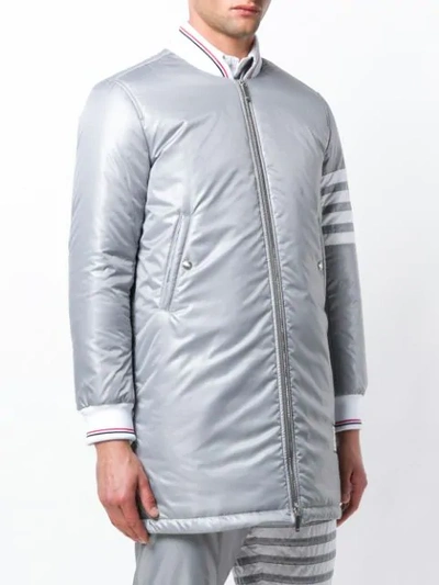 Shop Thom Browne 4-bar Down Fill Long Ripstop Bomber In Grey