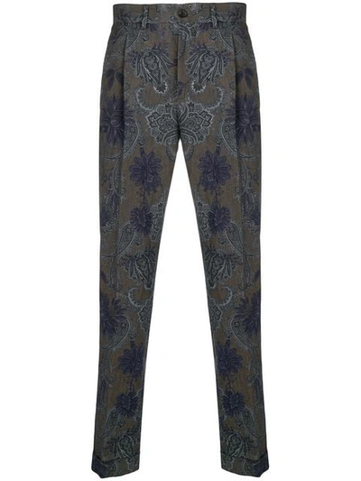 Shop Etro Floral Print Tailored Trousers In Green