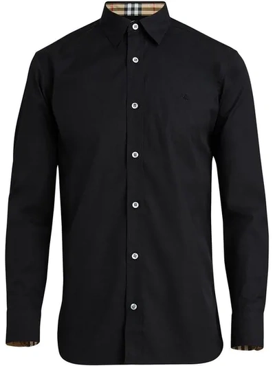 Shop Burberry Popeline-hemd Mit Stretchanteil In Black