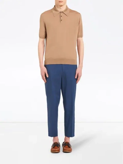 Shop Prada Knitted Polo Shirt In Neutrals