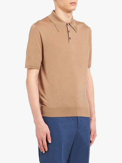 Shop Prada Knitted Polo Shirt In Neutrals