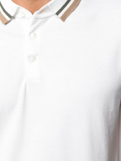 Shop Brunello Cucinelli Striped Collar Polo Shirt In White