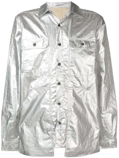 Shop Rick Owens Drkshdw Babel Cargo Pocket Cotton Shirt In Silver